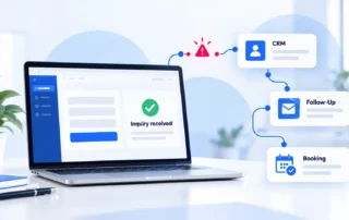 Website form confirmation showing a gap before CRM, follow-up, and booking.