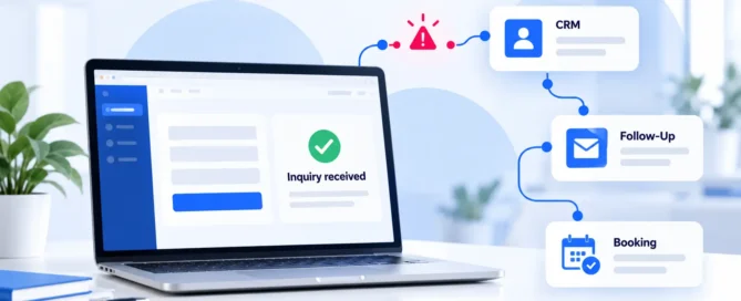 Website form confirmation showing a gap before CRM, follow-up, and booking.